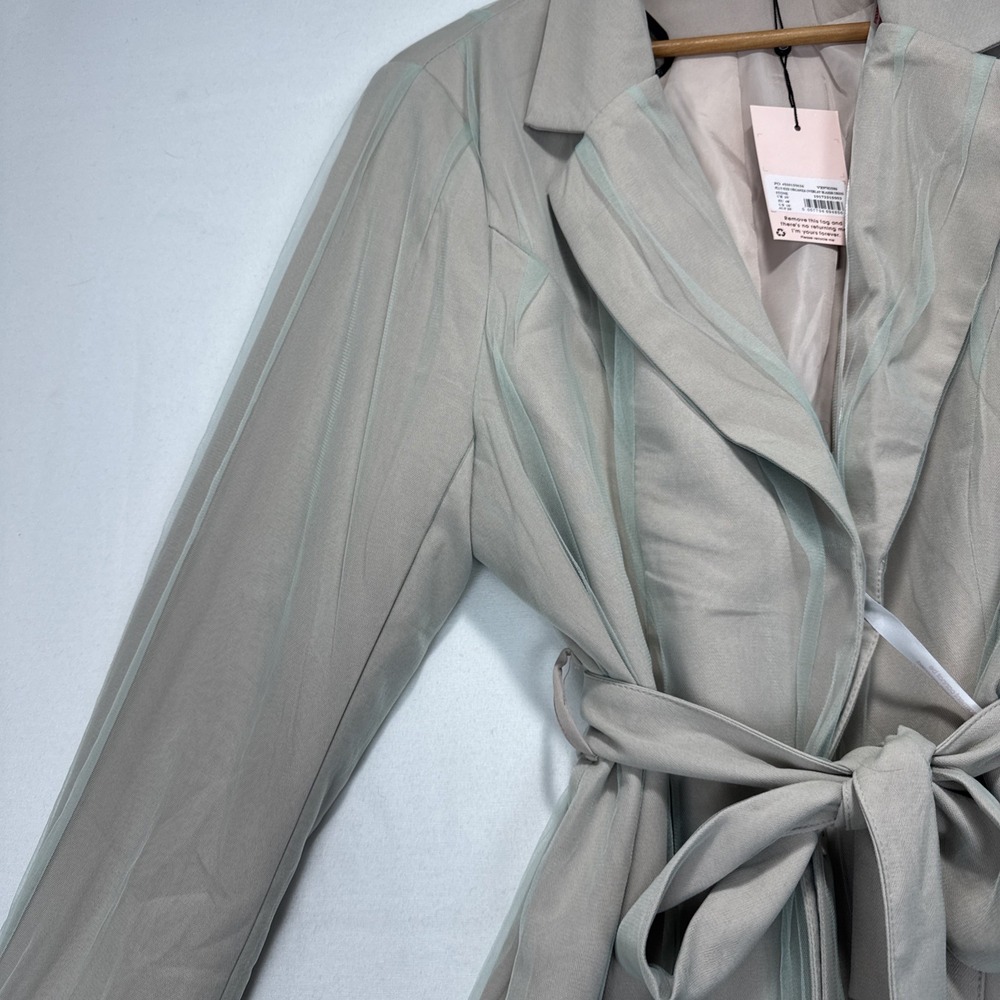 NWT Missguided Plus Size Organza Overlay Blazer Dress Womans 16 Mesh Tan - Picture 3 of 13